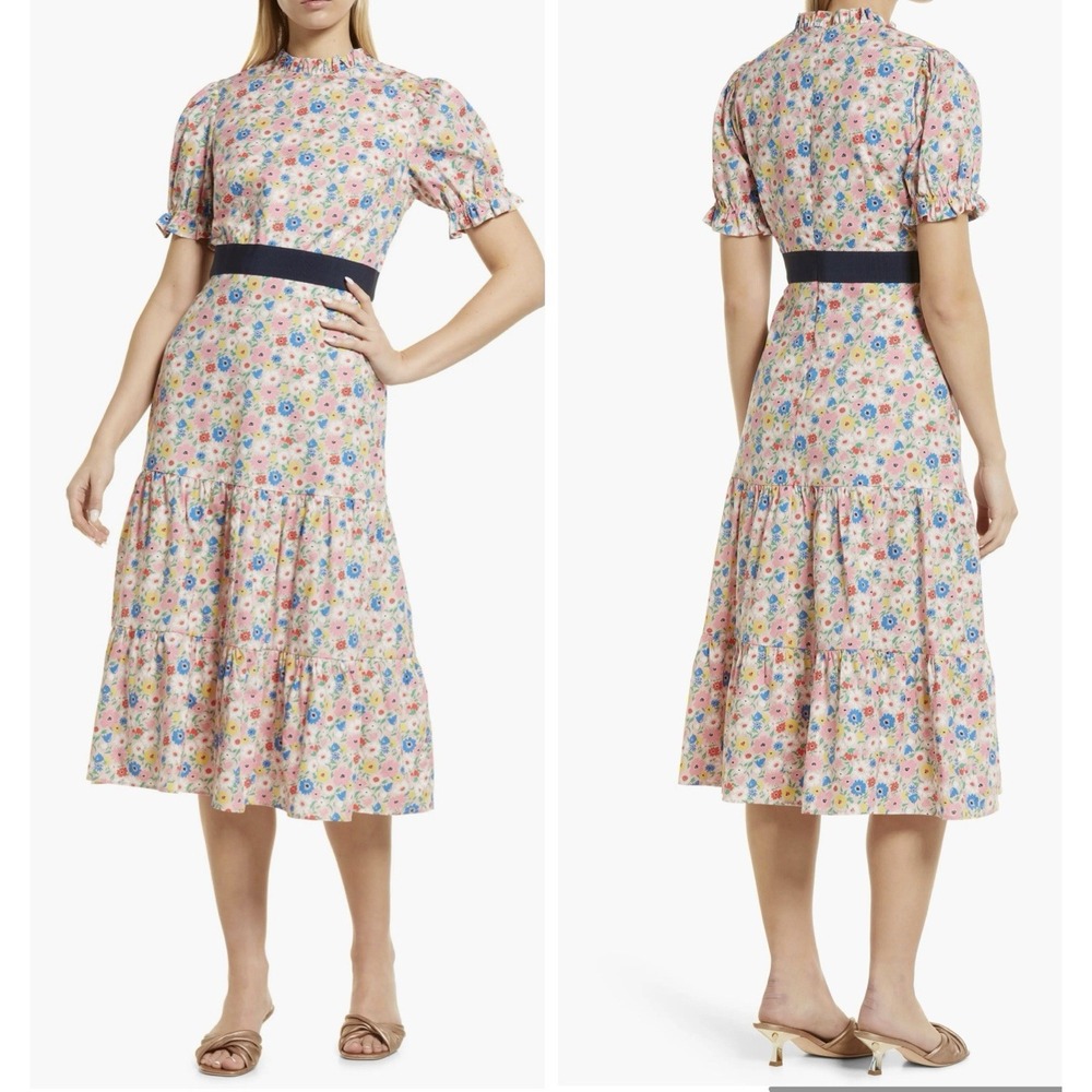 NWT Boden Floral Print Frill Neck Midi Dress 16-18R Whimsical Cottagecore Vibes